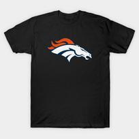 Asian Size Men Black Print T-shirt Denver Broncos Logo No-Cut Heat Transfer Print Cotton Tshirt L juoda