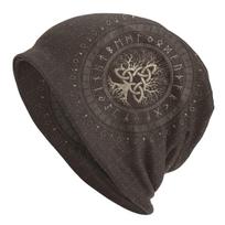 Custom Winter Warm Bonnet Homme Knit Hats Tree Of Life With Triquetra On Futhark Beanie Cap Vikings Beanies Caps Unisex WoUnisex One Size gray