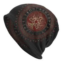 Custom Winter Warm Bonnet Homme Knit Hats Tree Of Life With Triquetra On Futhark Beanie Cap Vikings Beanies Caps Unisex WoUnisex One Size brown