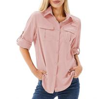 Women's Outdoor Quick-Drying Sun-Proof Button-Up Long-Sleeve Shirt, Loose Fit L beige
