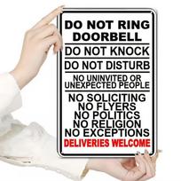 Tin Sign Do Not Ring Doorbell Do Not Knock Do Not Disturb No Uninvited No Soliciting No Flyers No Politics No Religion No Except 20x30cm（7.8x11.8inch）