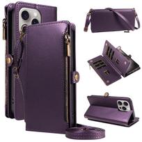 Flip Cover Protective Case for Redmi 8/9/10/11/12/13/14/15Pro with Multiple Card Slots, Crossbody Strap, Wallet Phone Case, Zipper Coin Pocket, Artificial leather&Redmi Note 9S violetinė