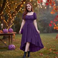 Women's Halloween Costume Dress with Ruffle Short Sleeves XL violetinė