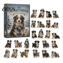 Winter Holiday Decoration Aussie Dog Advent Calendar, 24-Day Countdown Set with Australian Festive Room Decor Shepherd Ornaments, 2D Acrylic A gray