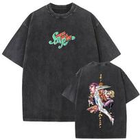 Washed Vintage Anime Jojo Bizarre Adventure Steel Ball Run T-shirt Men's Manga Graphic T Shirts Male Hip Hop Oversized T-shirts 2XL black