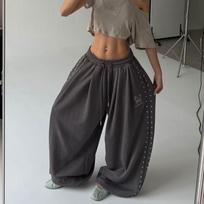Y2K  Sweatpants Women Letter Diamond Baggy Joggers Harajuku Hip Hop Wide Leg Pants Summer Fashion Casual Trousers XL pilka