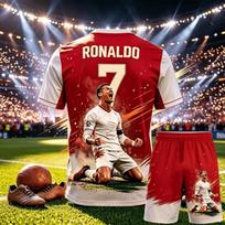 CR7 Ronaldo Nr.7 Tematikos Futbolo Apranga Suaugusiems Vaikams 3D Spausdinimo Marškinėliai Šortai Dviejų Dalių Sportinis Kostiumas Gerbėjams Tėvų ir Vaikų Apranga 130