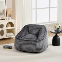 Bean bag chair with memory foam filling, striped bubble plush, fluffy, cozy, cozier sofa for living room, apartments and dormitories 98 x 92 x 73 cm tamsiai pilka spalva