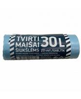 Šiukšlių maišai, 30 litrų, rulone 20 vnt., storis 12 µm, HDPE, mėlynos sp.