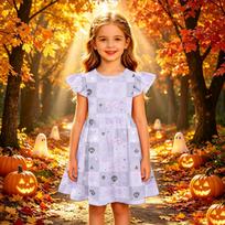 Kids Casual Halloween Printed Sleeve Dress for Party and Holiday 140 violetinė