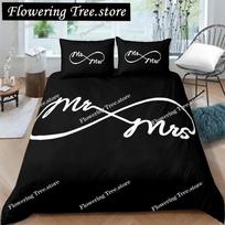 Mr and Mrs Duvet Cover Set Queen King Size Red Lips Couple Romantic Theme Comforter Cover for Lover Microfiber Bedding Set EU Single 135*200cm/53x79in 3pcs white