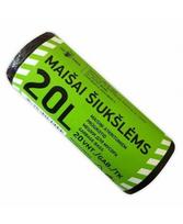Šiukšlių maišai, 20 litrų, rulone 20 vnt., 8 µm, HDPE, juodos sp.