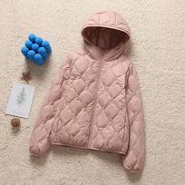 Autumn down jacket women's light and thin hooded casual breathable white duck down warm fashion rhombus thin jacket M