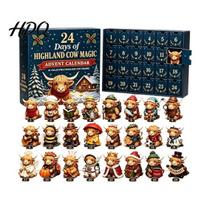 Christmas Advent Calendar 24 Days of 3D Highland Cow Calendar Cute Farm PVC Collectible Figures A gray