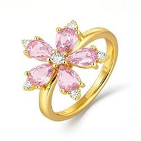 Custom Ring Silver Fine Jewelry Rings Ladies' Cute Flower Plants Pink Pear Shaped Zircon Exquisite Fashion Small Ring 9 beige