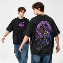 Vintage Yu Gi Oh Dark Magician Anime Casual Street Wear Women's Tshirt Unisex Tee Top Men's Cotton Short Sleeve Washed T shirt L black