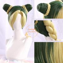 Anime Kujo Jolin Cosplay Wig Short Golden Green Wigs Heat Resistant Synthetic Hair JOJO Jolyne Cujoh Role Play Wigs + Wig Cap One Size beige