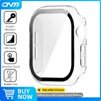 Case for Apple Watch Series 12 42mm/46mm Tempered Glass Screen Protector Hard PC Protective Bumper Cover Accessories 7 Clear Watch S12 46mm white