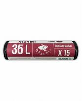 Šiukšlių maišai SKUBIS EXTRA, 35 litrų, rulone 15 vnt., 25 µm, juodos spalvos, užrišami