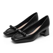 Fashion New Chunky Heel Shoes  New Square Head Pumps Female Low-Cut Bowknot Mid Heel Granny Shoes 38