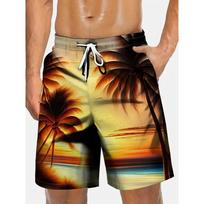 Full Print Colorful Tie-dye Palm Tree Pattern Beach Shorts For Men Summer Men's Drawstring Swim Trunks Swimwear Man 4XL black