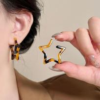 Leopard Print Heart & Star Ear Cuff Earrings - Retro Hong Kong Style