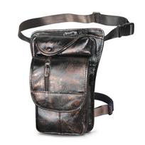 The first layer of oil wax leather cowhide, retro men's trendy cool mobile phone camera outdoor eight-inch leg bag fanny pack 3112 gray
