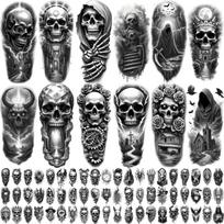 75 vnt. Helovino Siaubo Kaukolės Tatuiruočių Lipdukai Kūno Menas Rankos Netikros Tatuiruotės Moterims Vyrams Realistiškos Vandeniui Atsparūs Laikini Tatuiruotės gray