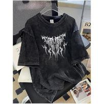 230 Grams Heavyweight, 100% Washed Men'S T-Shirt, Loose Fit with Vintage Print, Plus Size 3XL gray