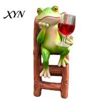 Whimsical Desk Accessories Resin Frog on Ladder Statue, Funny Holding Wine Glass Figurine, Relaxed with Garden Plant Pot Decor Hanging Ornament A beige