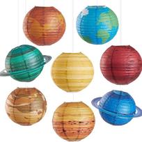 8pcs/Set Outer Space Party Decorations 25CM Hanging Planet Paper Lanterns Astronaut Galaxy Solar System Theme Party Supplies 8inch blue