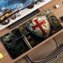 Viduramžių Templierių Skydas Kardas Žaidimų Pelės Kilimėlis Neslystantis Guminis Stalo Kilimėlis Senovinio Warrior Meno Žaidimams Ir Kasdieniam Darbalaukio Naudojimui 900x400x2mm