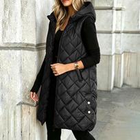 Women's Casual Mid-Length Hooded Sleeveless Cotton Vest Jacket for Fall and Winter Wear L juoda