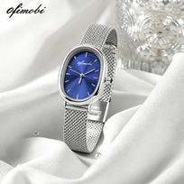 Oval Dial Women's Quartz Watch Premium Milanese Mesh Strap Sunburst Dial 30M Waterproof Elegant Wristwatch white