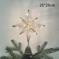 1Pcs Christmas Home Party Decoration Christmas Tree Toppers Star With Led String Lights Ornaments For Festival Party New Year A5 beige