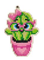 5D deimantinė mozaika su mediniu pagrindu – Cactus with Pink Glasses (U05e)