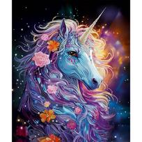 5D deimantinė mozaika 40×50 cm – Unicorn in Flowers (LGPS004e)