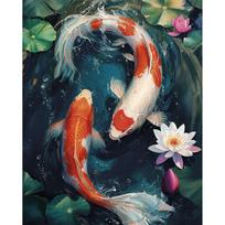 5D deimantinė mozaika 40×50 cm – Koi Carp Among Lotuses (LG360e)