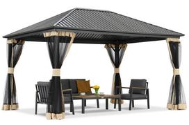 Metalinė pavėsinė Sardinia 3x6 su tinkleliu nuo uodų Garden Point smėlio spalvos