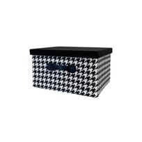 Sulankstoma „Houndstooth“ audinio laikymo dėžė su dangčiu automobilio, namų biuro, žaislų, drabužių, knygų organizavimui S juoda