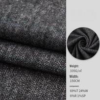 Micro-Elastic Herringbone Wool Fabric for Winter Dresses & Coats - 335 GSM 69%T 24%W 6%R 1%SP gray