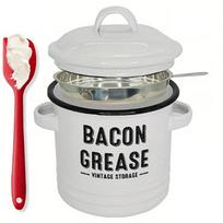 Farmhouse Enamel Grease Container with Strainer And Spatula For Bacons Drippings Fat Keeper Jar Cooking Oil Storage Box balta