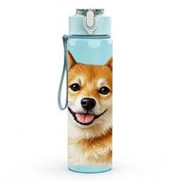 1 vnt. Laimingo Shiba Inu šuns portreto spaudinys 750 ml spalvotas plastiko sportinis vandens buteliukas Neperšlampamas dangtelis su atlenkiama šiaudelio dalimi Tinka sportui, biurui, namų naudojimui white