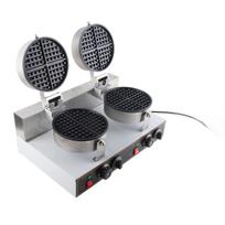 Double Heads Waffle Maker Fast Heating Non Stick Commercial Waffle Making Machine with Insulated Handle 2400W EU Plug black