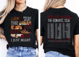 Vtg Bruno Mars Romantic Tour 2026 Concert Dates T-Shirt S-5XL 140 gray