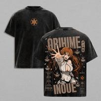 2026 Anime Orihime Inoue BLEACH T-shirt Harajuku Vintage Washed T Shirt Men Clothing Oversized Short Sleeve 100% Cotton Tee Tops M black