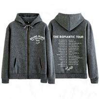 Bruno Mars The Romantic Tour Print Zip Up Hoodie Man Woman Fashion Sweatshirts Casual Oversized Zipper Jacket S gray