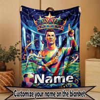 Custom Name Personalized Cristiano Ronaldo Print Blanket, Home Decor, Bedroom, Sofa, Camping, Couch, Gifts for Birthday Christmas 130cmx150cm