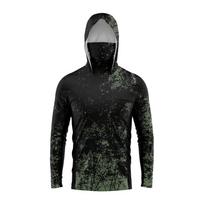 Vintage Brown Hexagon Camo Men Fishing Hooded Shirt Built‑in Face Cover UPF50+ Sun Protection Quick‑Dry Long Sleeve Tops 2XL black