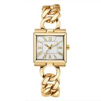 Fashion Square Dial Women Watch Metal Chain Strap Quartz Watch Roman Numeral Surface Leisure Women Wristwatch Decorative Clock beige